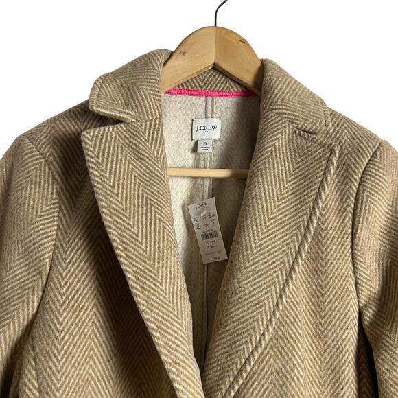 J.Crew Tan White Herringbone Single Breasted Overcoat Size 6 - Picture 3 of 11